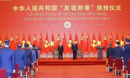 Lễ trao Huân chương Hữu nghị nước CHND Trung Hoa tặng Tổng Bí thư Nguyễn Phú Trọng 